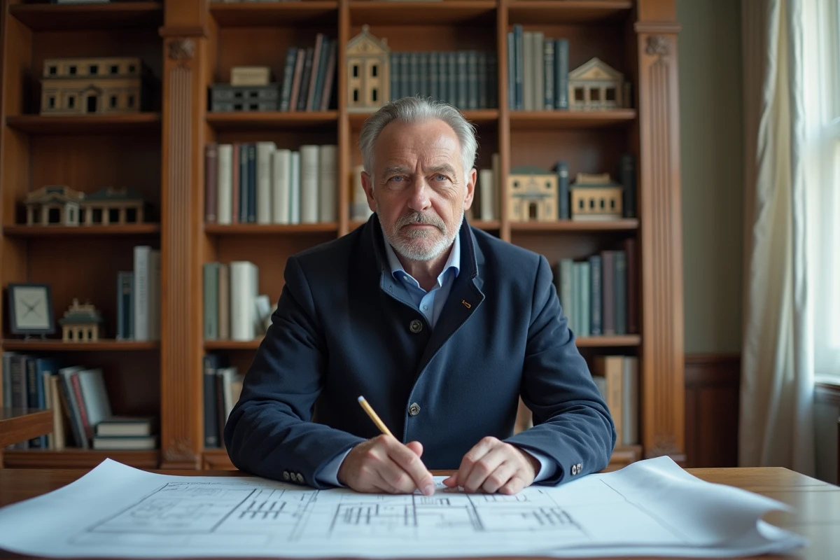 Architecte expérimenté étudiant des plans dans un bureau traditionnel