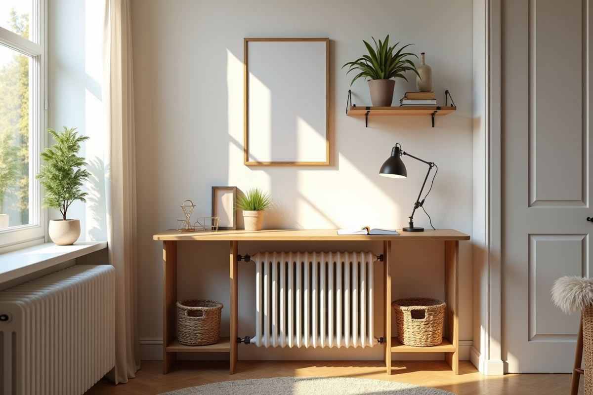 Coin bureau scandinave avec étagère au-dessus d