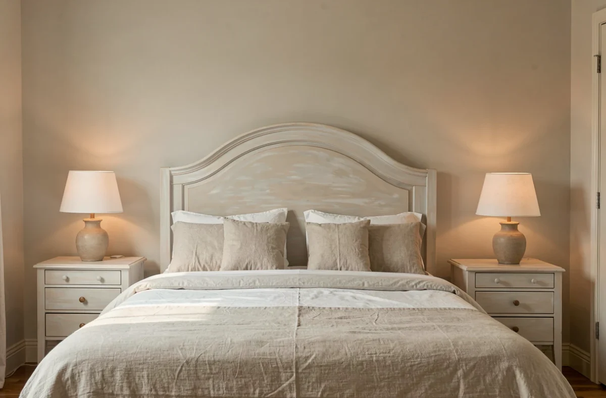Chambre apaisante avec linge naturel et lampes de chevet