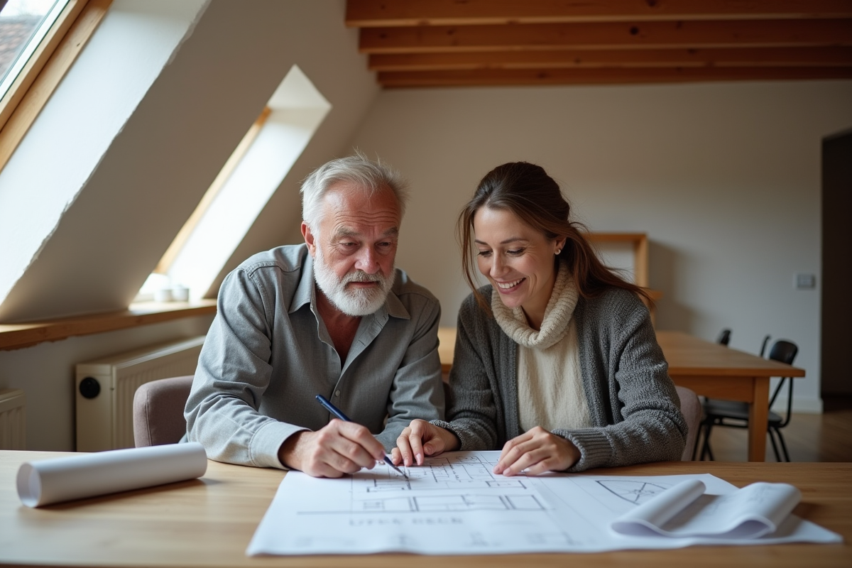 Couple d'architectes dans un atelier rénové en attique