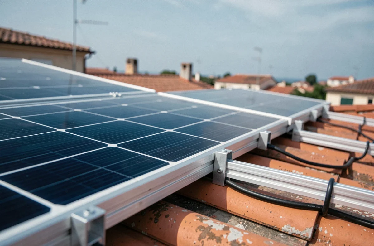 Gros plan sur des panneaux solaires monocristallins installés sur une toiture à Montpellier