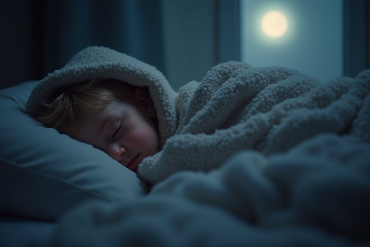Jeune enfant dormant dans son lit sous la lune