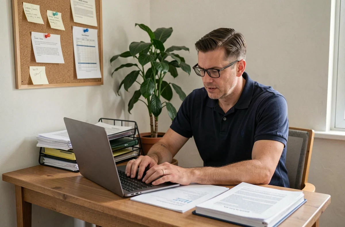 Entrepreneur remplissant des documents administratifs pour la création d'une micro-entreprise de services à domicile