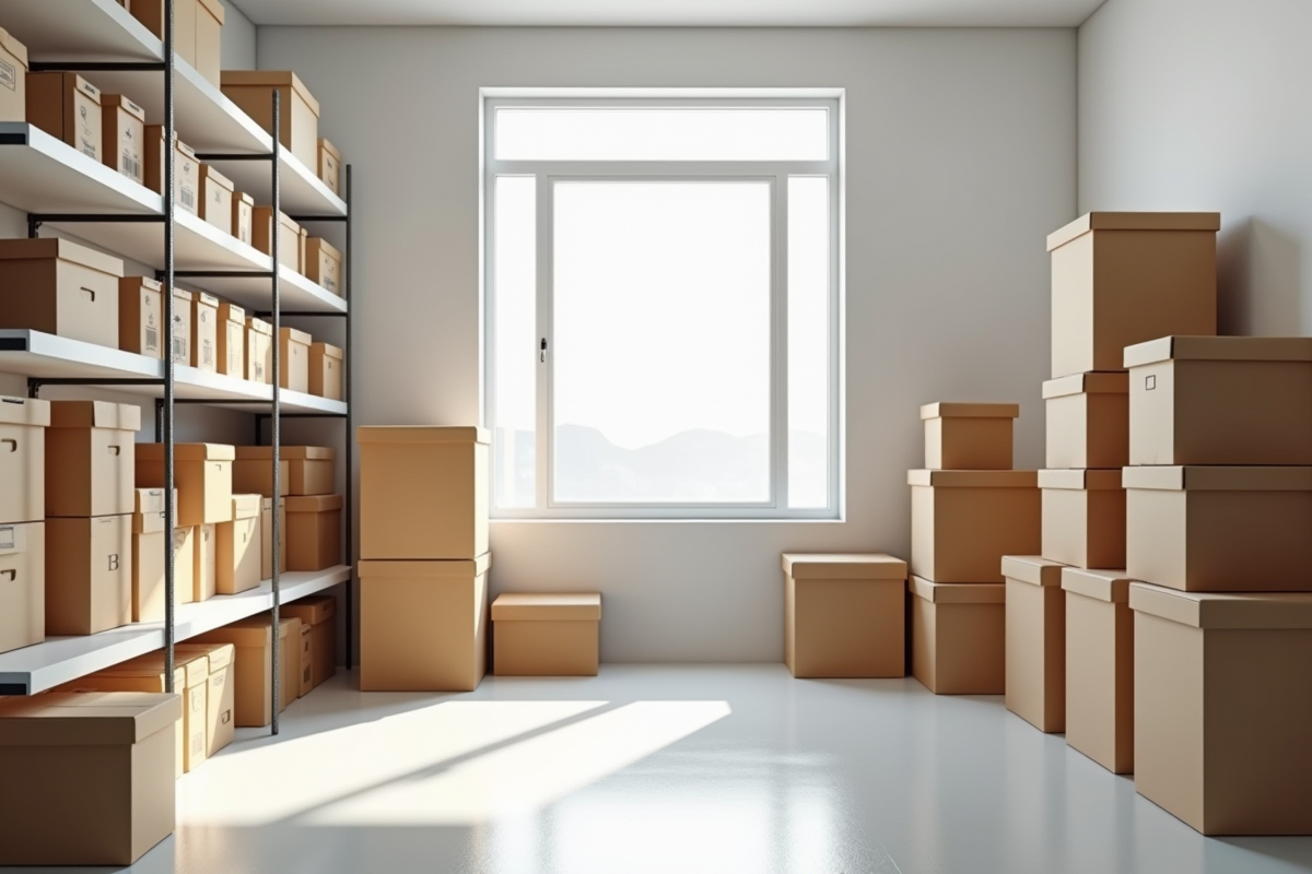 Espace de stockage moderne et minimaliste avec étagères organisées