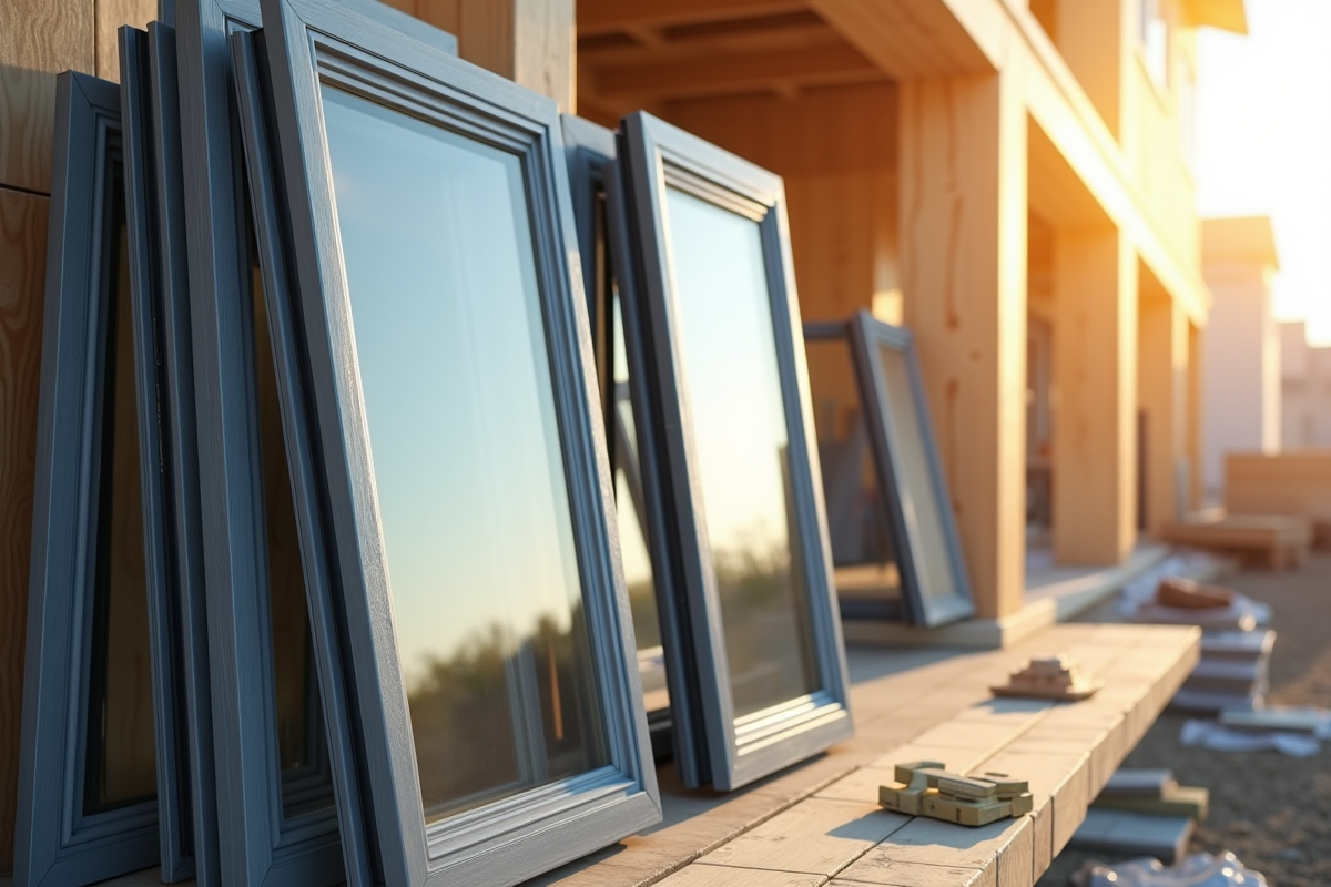 Fenetres neuves empilees prêtes pour l