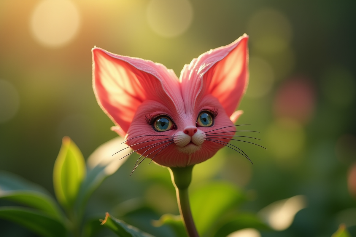 Fleur unique en forme de visage de chat en velours