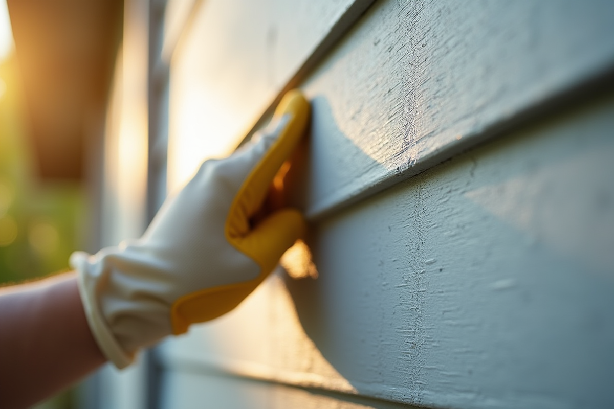 Inspection de la façade en fiberciment avec un ouvrier