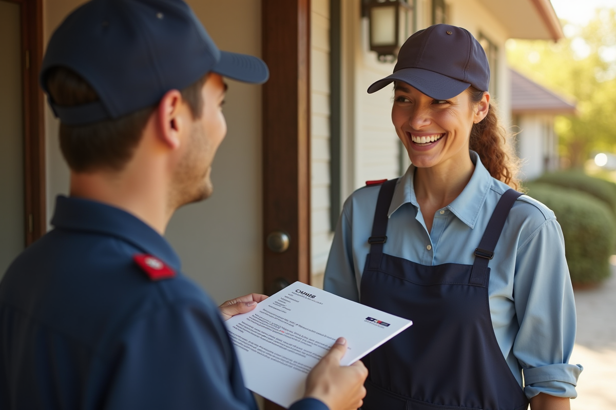 Facteur souriant remettant une lettre de changement d