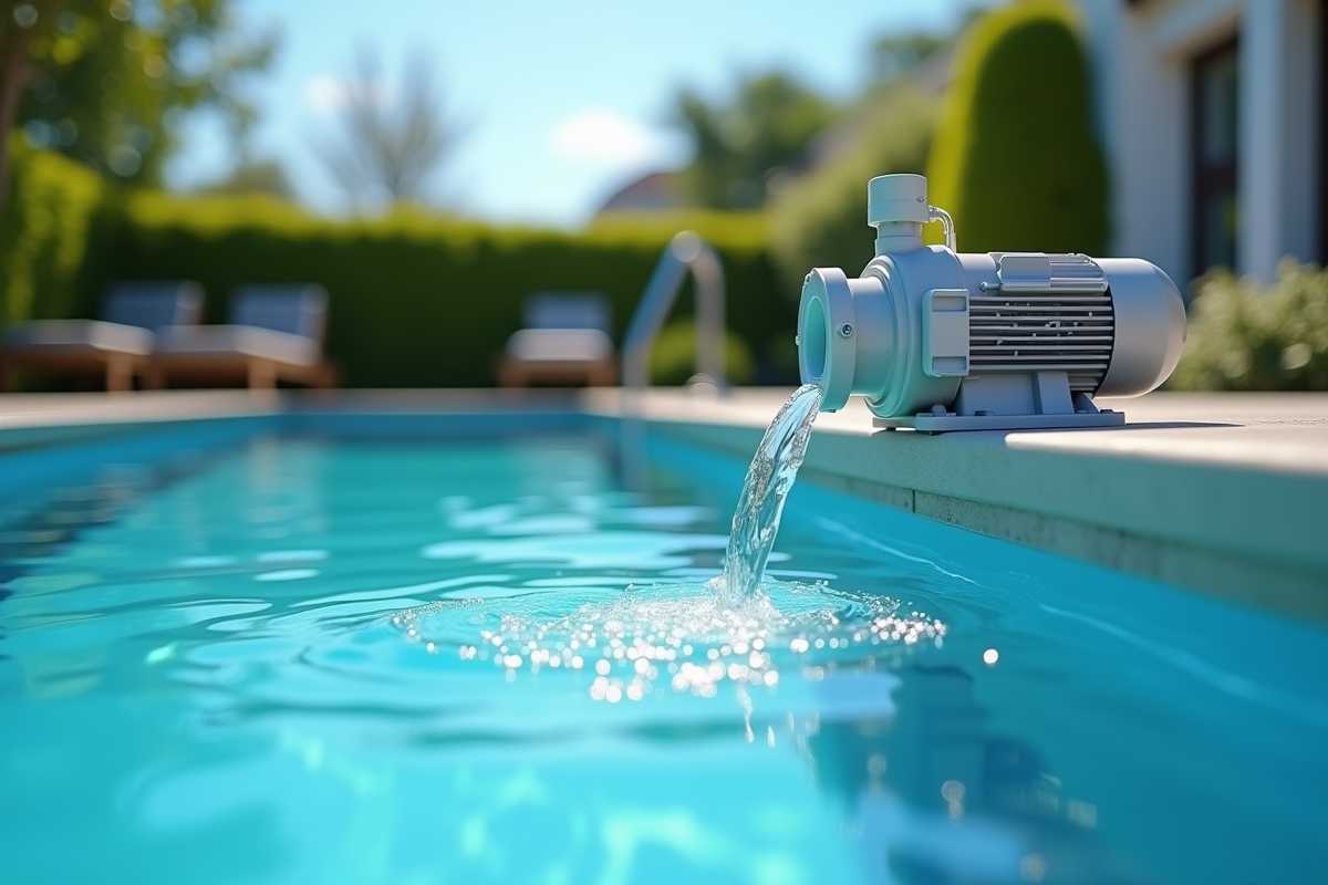 Piscine moderne avec pompe haut de gamme en fonctionnement