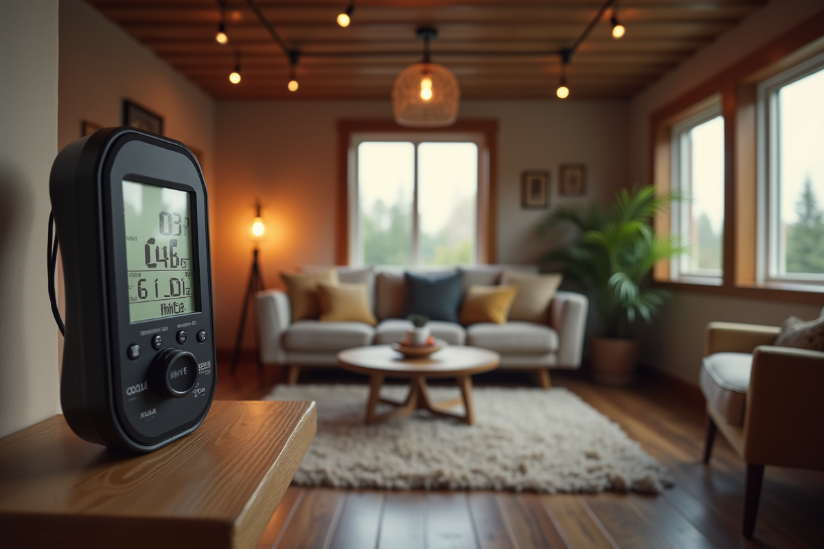 Sous-sol moderne avec hygrometre numérique et lumière naturelle