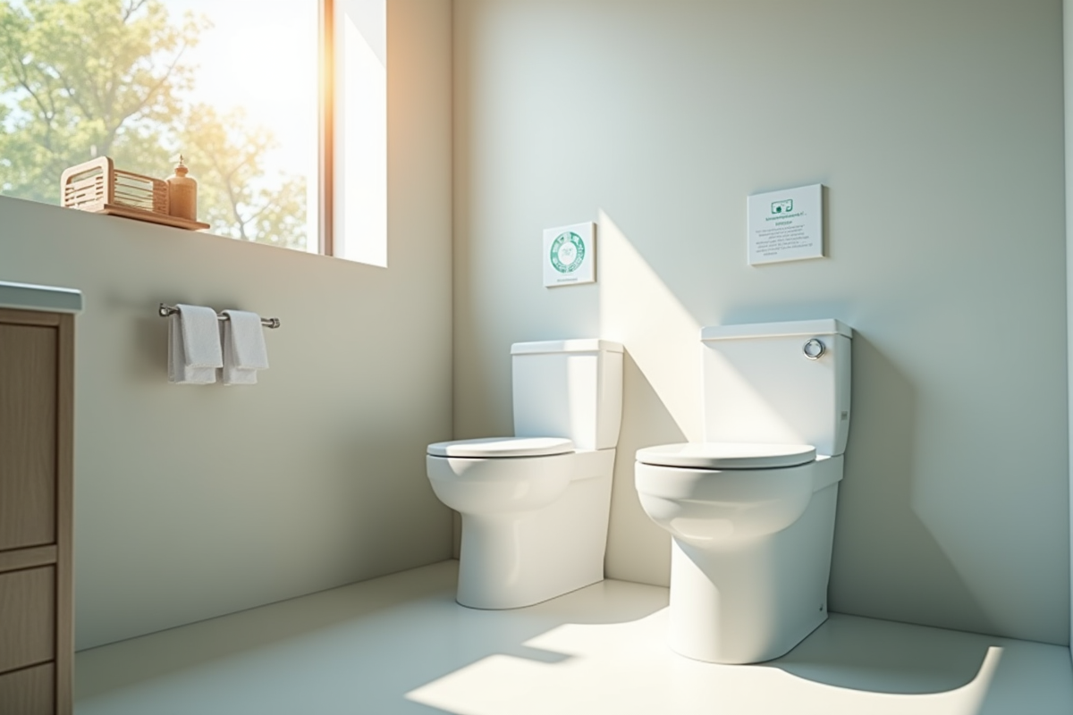 Salle de bain lumineuse avec toilette compostage écologique