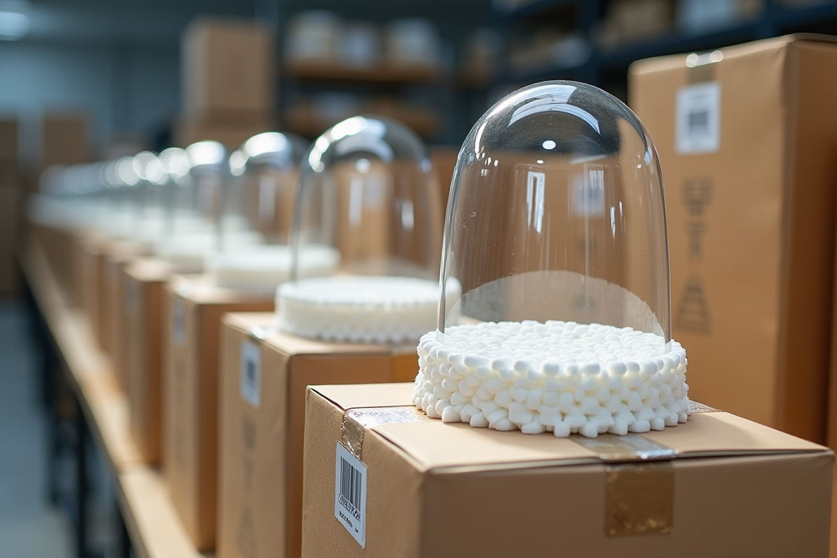 Vases protégés avec mousse et matériaux d